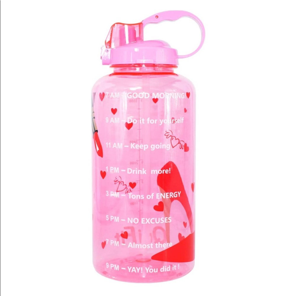 Half-Gallon Fitness Water Bottle w/Straw & Marker Leakproof Portable Water Jug